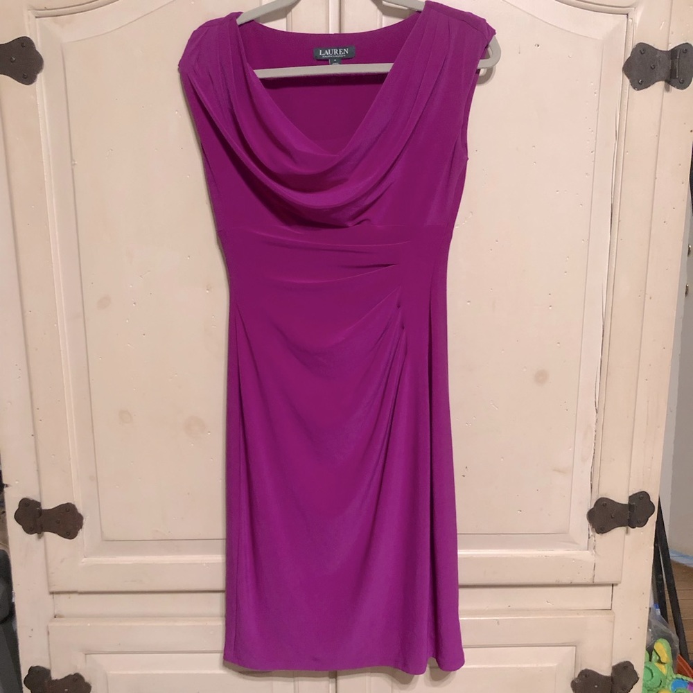 Ralph Lauren Cowl Neck Stretch Faux Wrap MIDI Dress “Valentine Date”